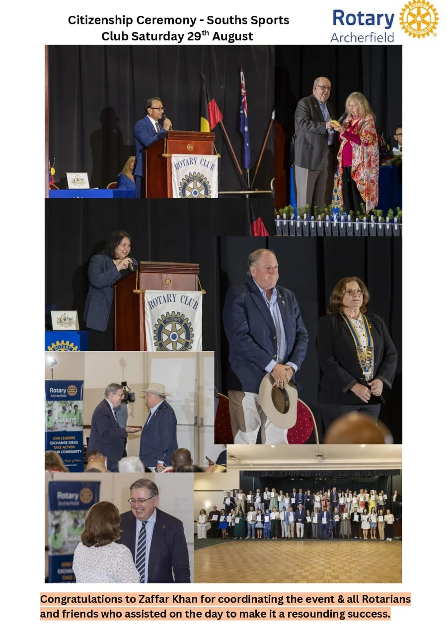 The Rotary Club of Archerfield bulletin page on the citizenship ceremony